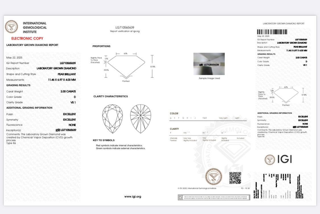 Diamant Tropfen Schliff 2 Karat / VS1 / D / IGI zertifiziert/ CVD