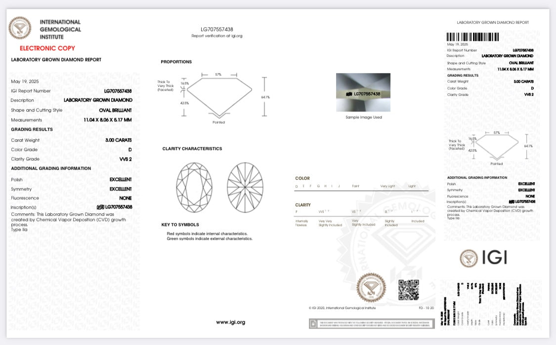 Diamant Oval Schliff 3 Karat / VVS2 / D / IGI zertifiziert / CVD