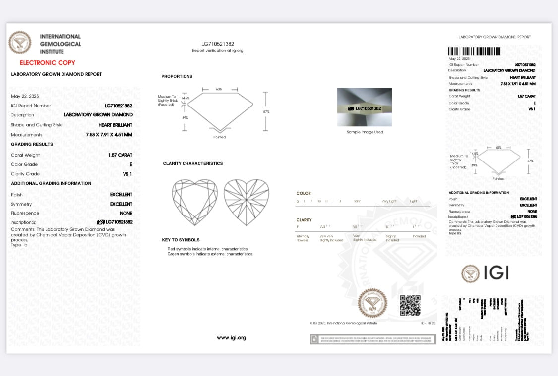 Diamant Herz Schliff 1,5 Karat / VS1 / E / IGI zertifiziert / CVD