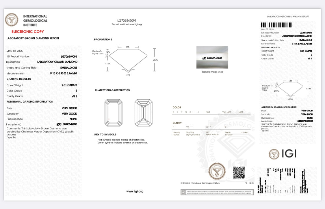 Diamant Smaragd Schliff 2,01 Karat / VS1 / E / IGI zertifiziert / CVD
