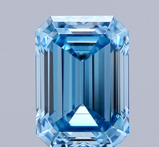 Diamant Smaragd Schliff 1,45 Karat / Fancy Vivid Blue / VS2 / IGI zertifiziert / CVD