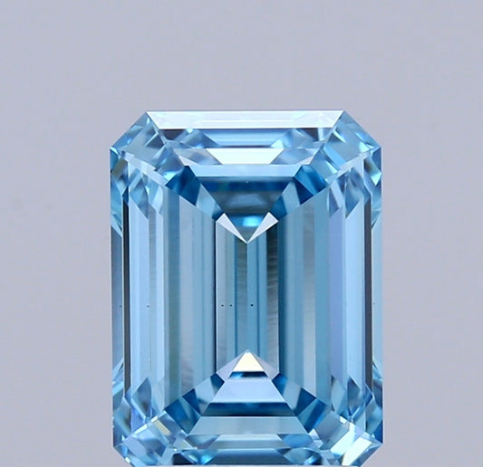 Diamant Smaragd Schliff 1,91 Karat / Fancy Vivid Blue / VS1 / IGI zertifiziert / CVD